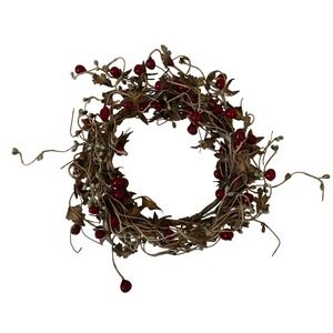 Rustic Berry Leaf Candle Ring Wreath Autumn Fall Decor 8"